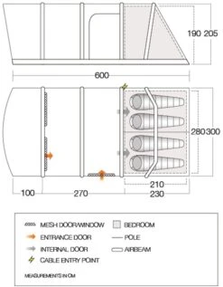 Vango Aether Air 450XL Opblaasbare Tent - 4 Persoons -Winkel Voor Kampeerartikelen 1900 1514 aether air 450xl floorplan 01