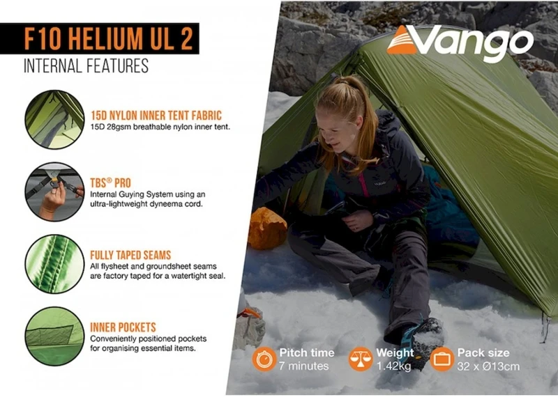 Vango F10 Helium UL 2 Ultralichte Trekking Tunneltent - 1/2 Persoons - Groen 6 Vango F10 Helium UL 2 Ultralichte Trekking Tunneltent - 1/2 Persoons - Groen - Afbeelding 6