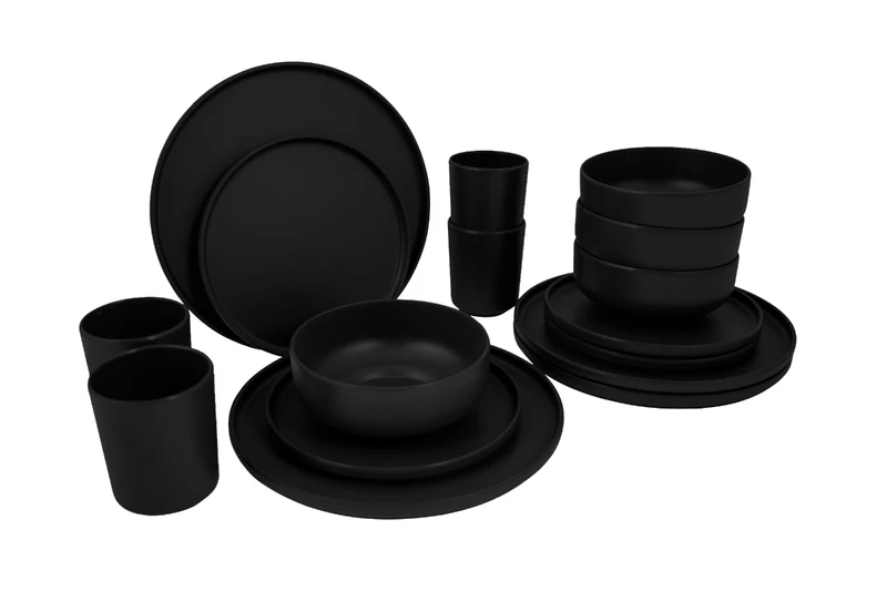 Bo-Camp Patom Melamine Serviesset - 16-delig - Zwart 1 Bo-Camp Patom Melamine Serviesset - 16-delig - Zwart